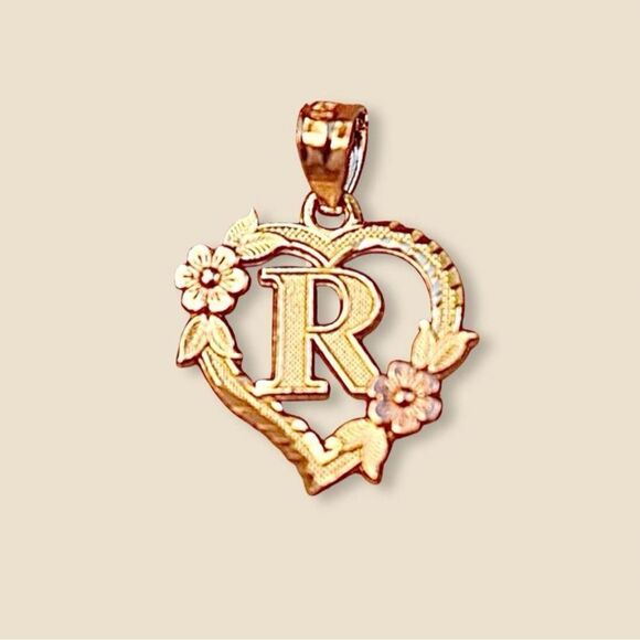 14k solid gold Initial R heart Charm | letter R Charm | Birthday gift | - Picture 2 of 11